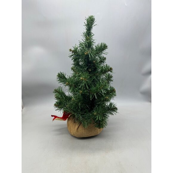 Artificial Christmas Tree mini With Red Bow & Burlap Base 18" green brown READ - Picture 8 of 9